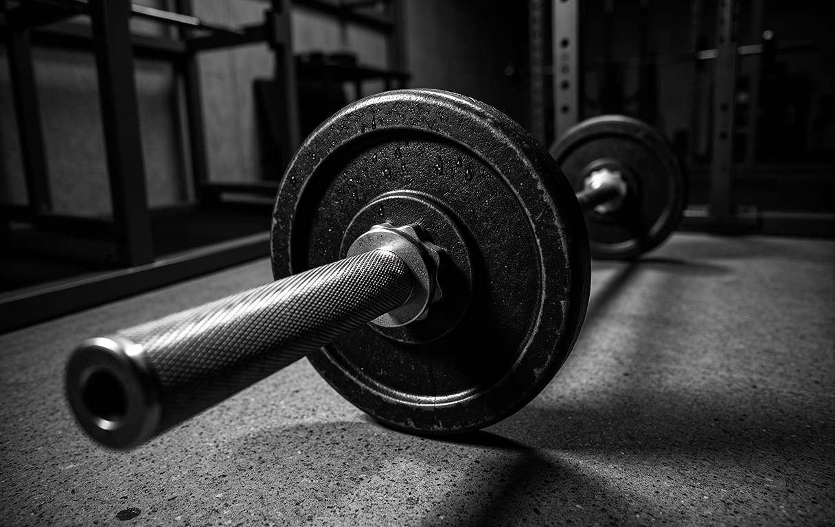 Traditional heavy iron weights in a professional training lab